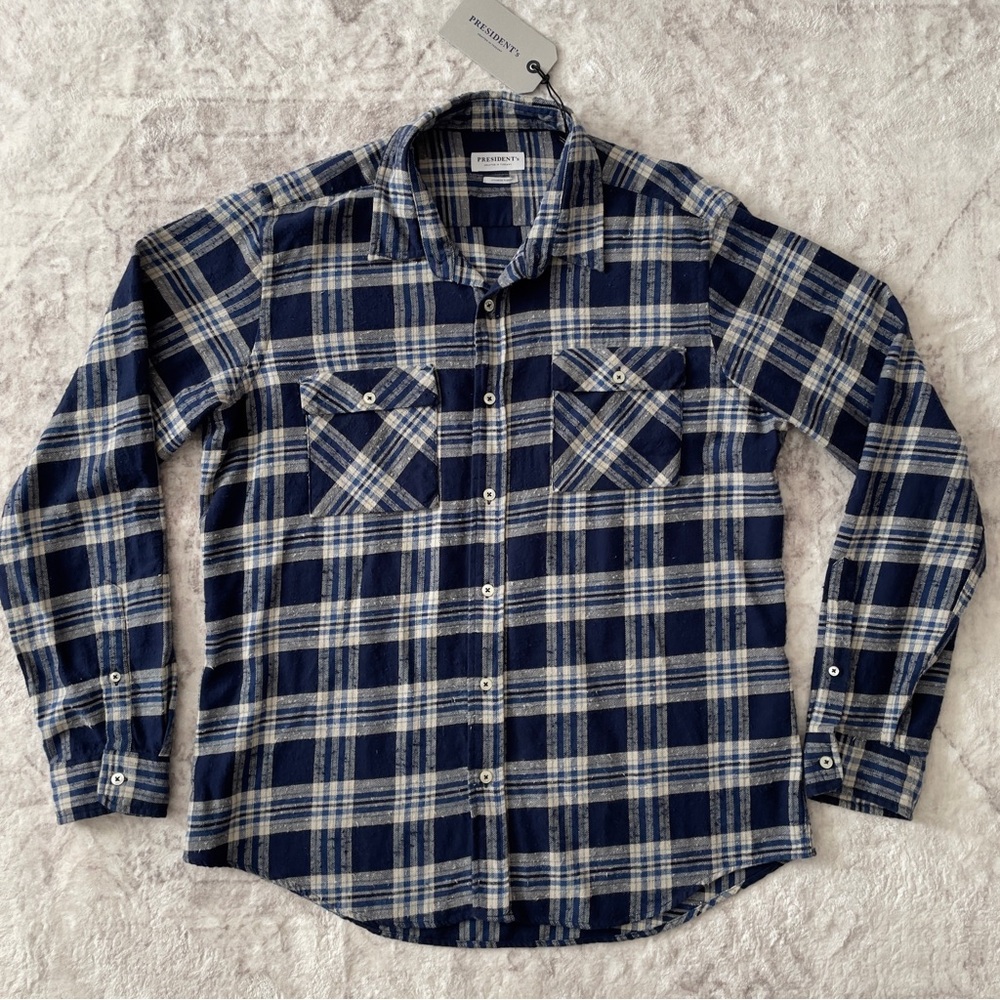 Men's President's Japanese‎ Cotton Vespa P's Check Flannela Shirt Blue XL New